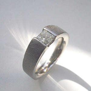 Custom - 18ct White Gold And  Princess Cut Diamond, Handmade Engagement Ring