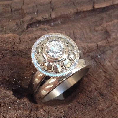 Marcasite and Diamond Engagement ring Louise Shaw Jewellery