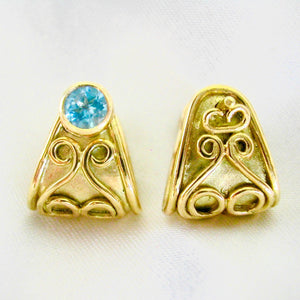Earrings - Gold Cuff Earrings With Blue Topaz Gemstones.