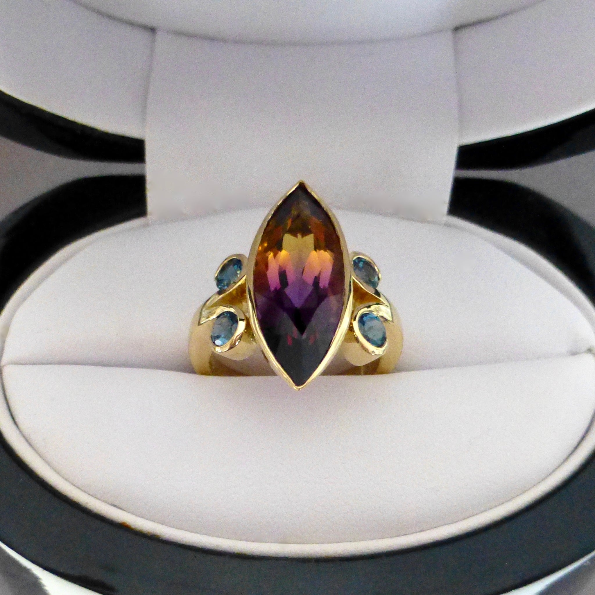 Ametrine and Blue Topaz set in 18ct Carat Yellow Gold. Louise
