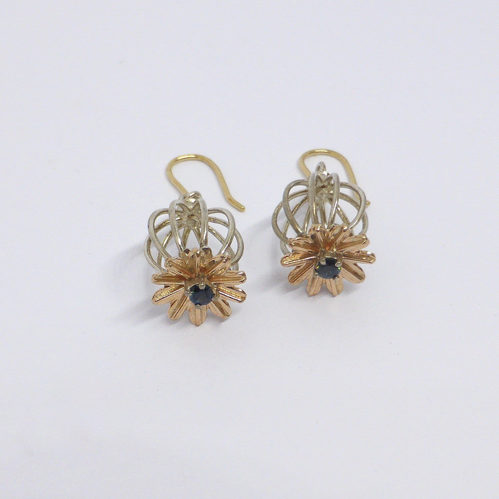 Silver and gold poppy earrings byron bay