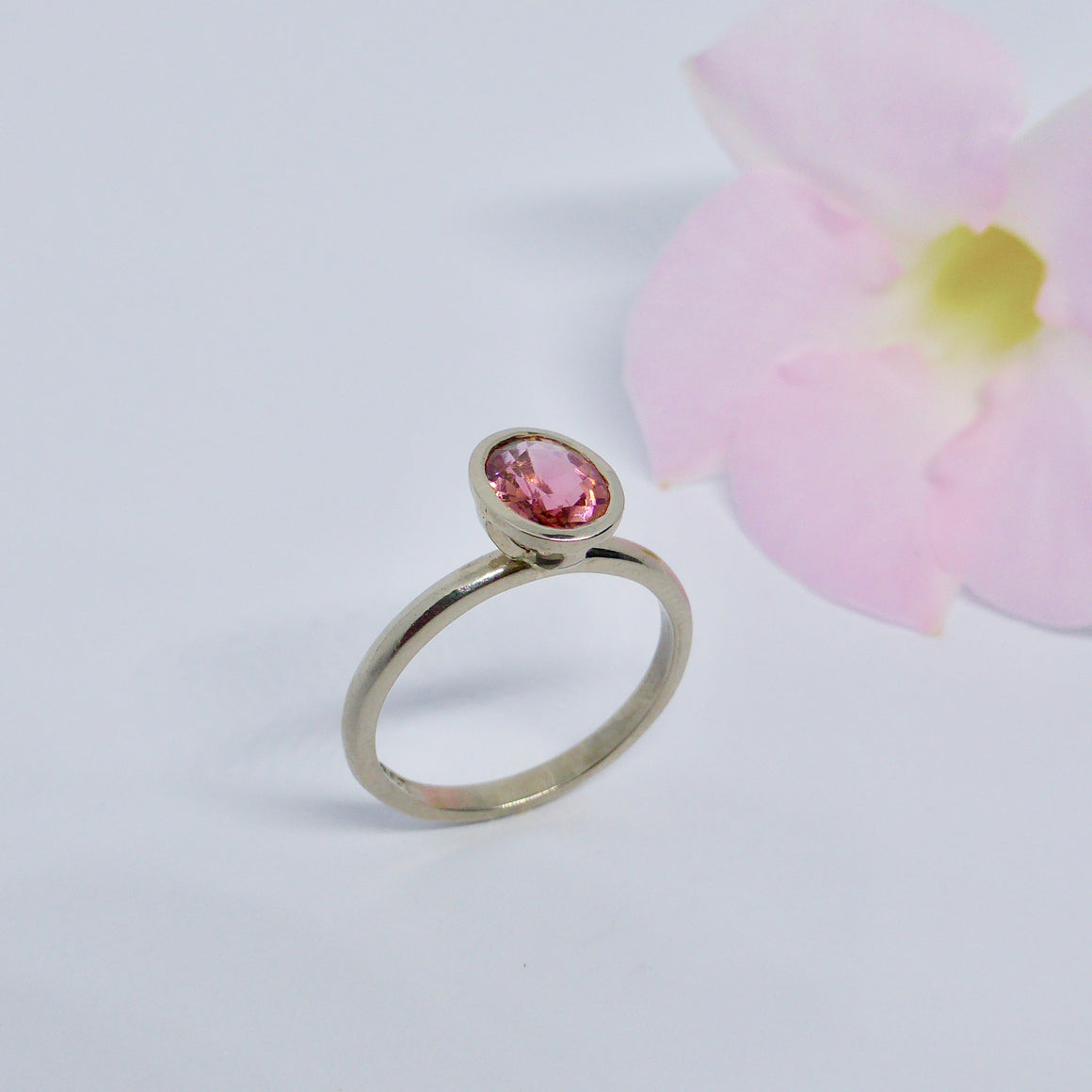 Solitaire pink tourmaline ring