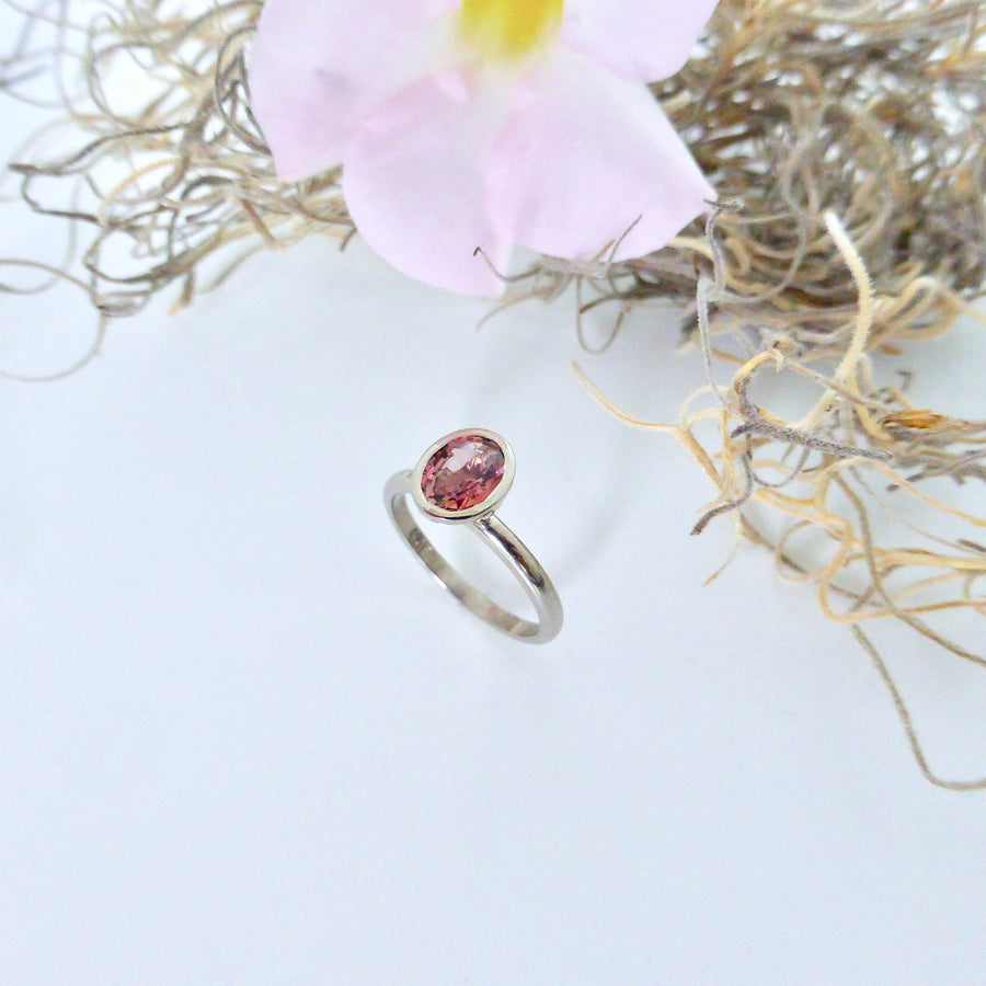 Solitaire pink tourmaline ring