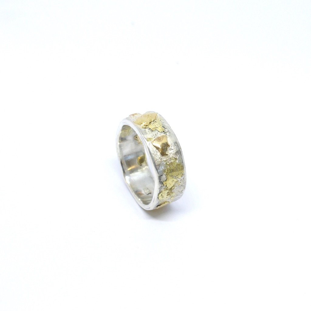 Silver and gold mens ring