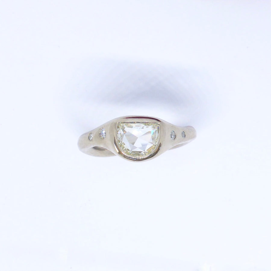 Moon shaped Diamond engagement ring by Louise Shaw Jewellery Byron Bay