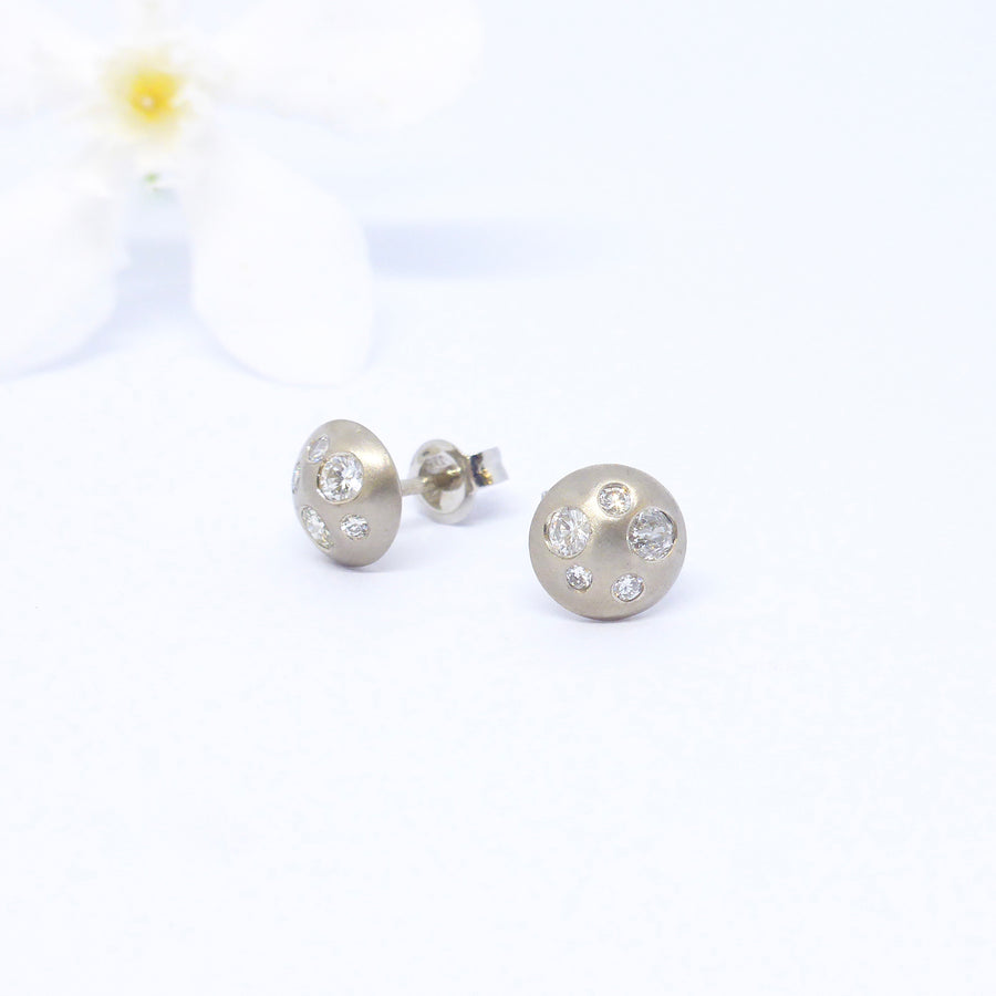 White gold and diamond stud earrings designed by Louise Shaw Jewellery in Byron Bay