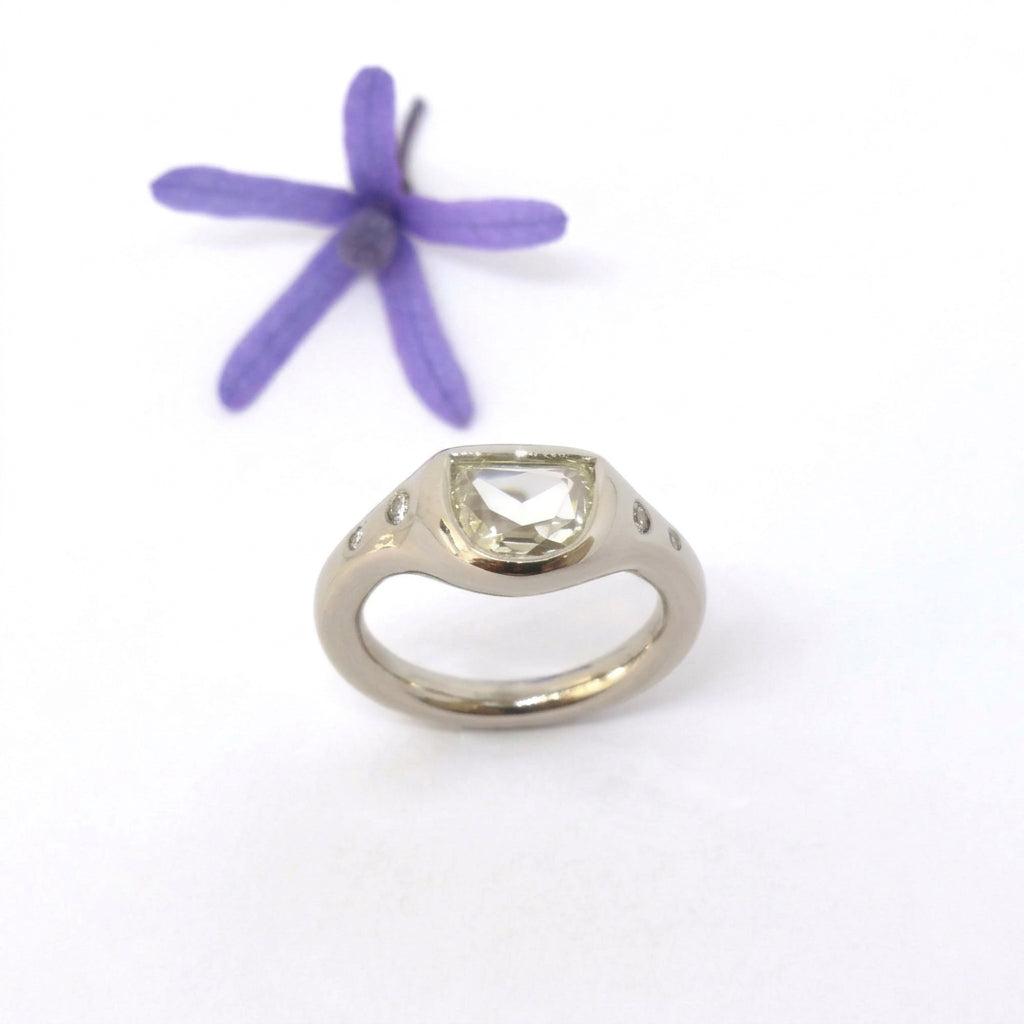 Moon shaped Diamond engagement ring by Louise Shaw Jewellery Byron Bay