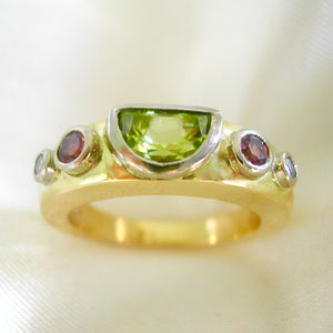 Rings - 18ct Gold, Peridot, Pink Tourmaline And Diamond Ring