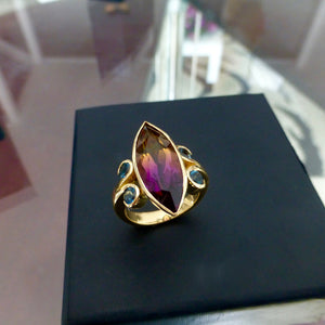 Ametrine And Blue Topaz Set In 18ct Carat Yellow Gold.