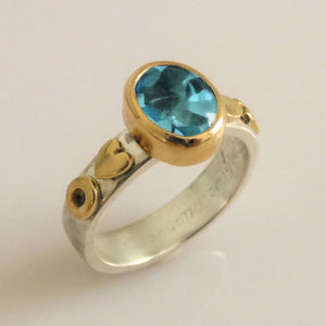 Rings - Custom Made Ring In Stg Silver, 9ct Yellow Gold, Sky Blue Tourmaline.