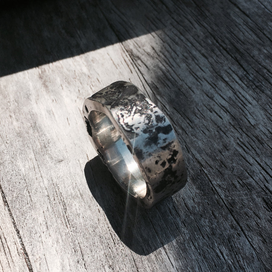  Mens Sterling Silver Distressed Band