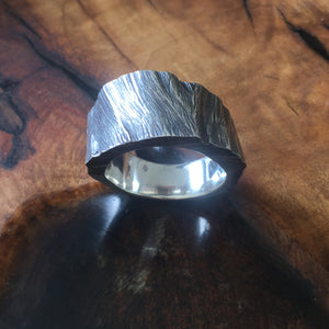Rings - Mens Sterling Silver Wood-Grain Ring