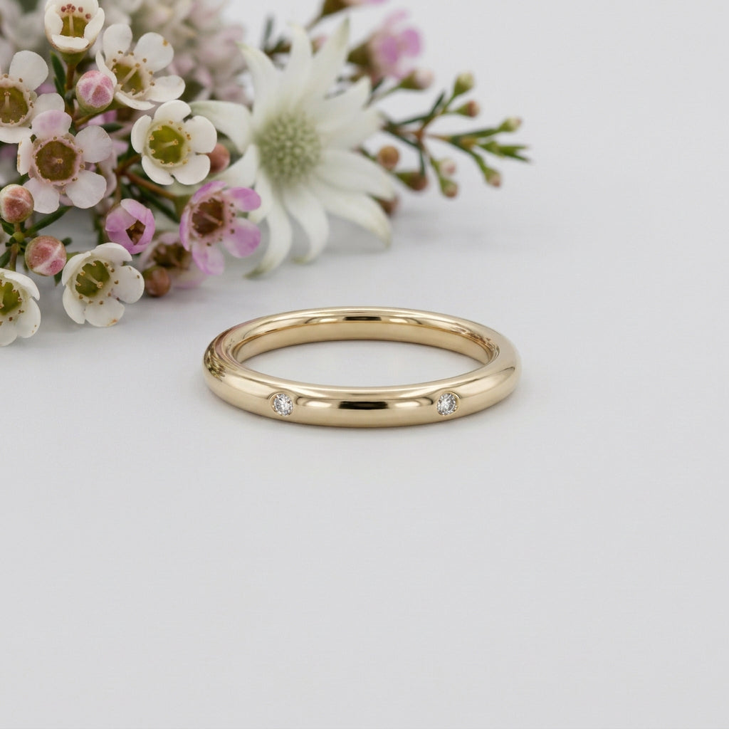 Diamond and gold wedding ring made in Bangalow, Byron Bay, by Louise Shaw Jewellery